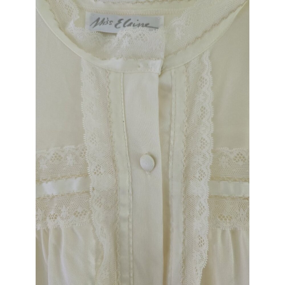Miss Elaine Vintage Nylon Long Sleeves Lace Ivory Cream Union USA Nightgown M - Picture 5 of 12